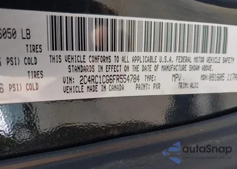 2015 Chrysler Town & Country Touring-L z USA, uszkodzony, nr VIN 2C4RC1CG6FR554784